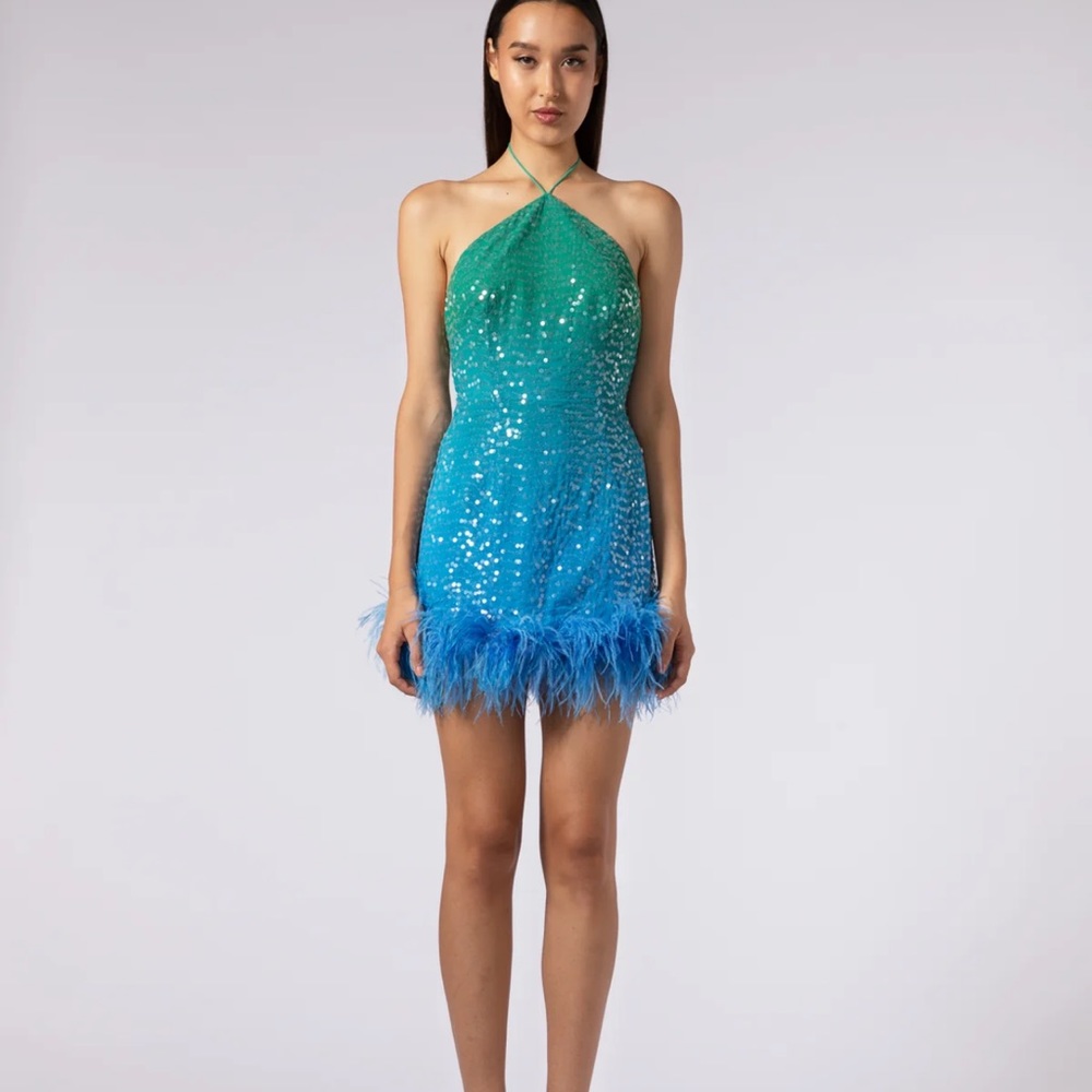 Sau lee sequins green-blue ombré low back mini dress